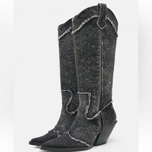 BEYONCÉ RHINESTONE DENIM COWBOY BOOTS